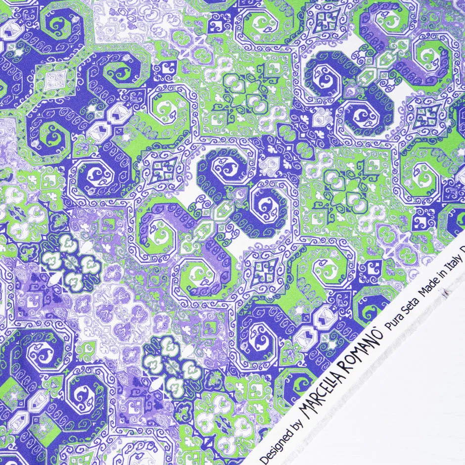 Green & Purple Patchwork Printed Pure Silk Twill