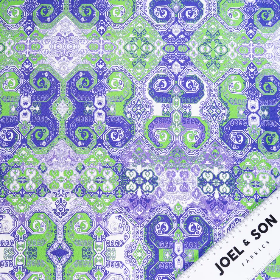 Green & Purple Patchwork Printed Pure Silk Twill