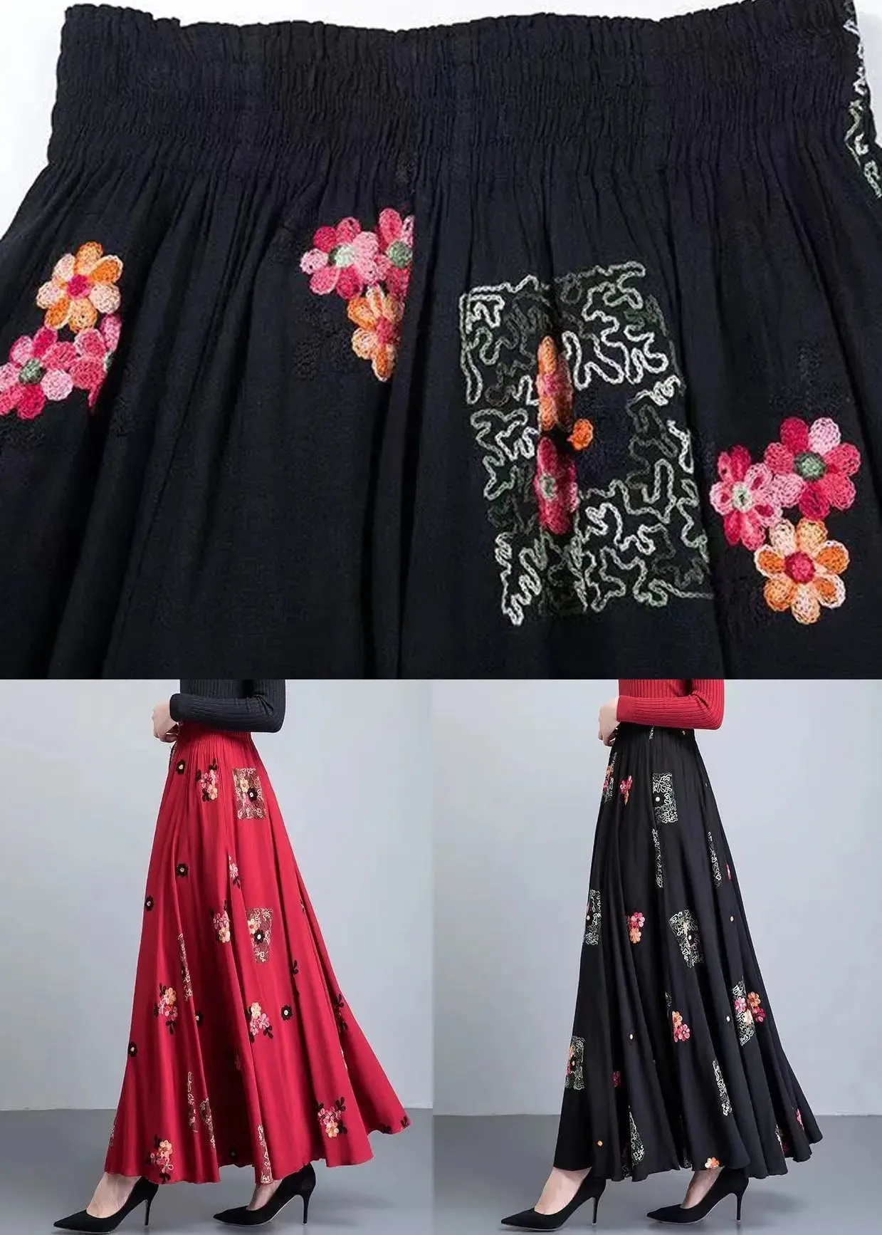 High Waist Patchwork Cotton Skirt Fall