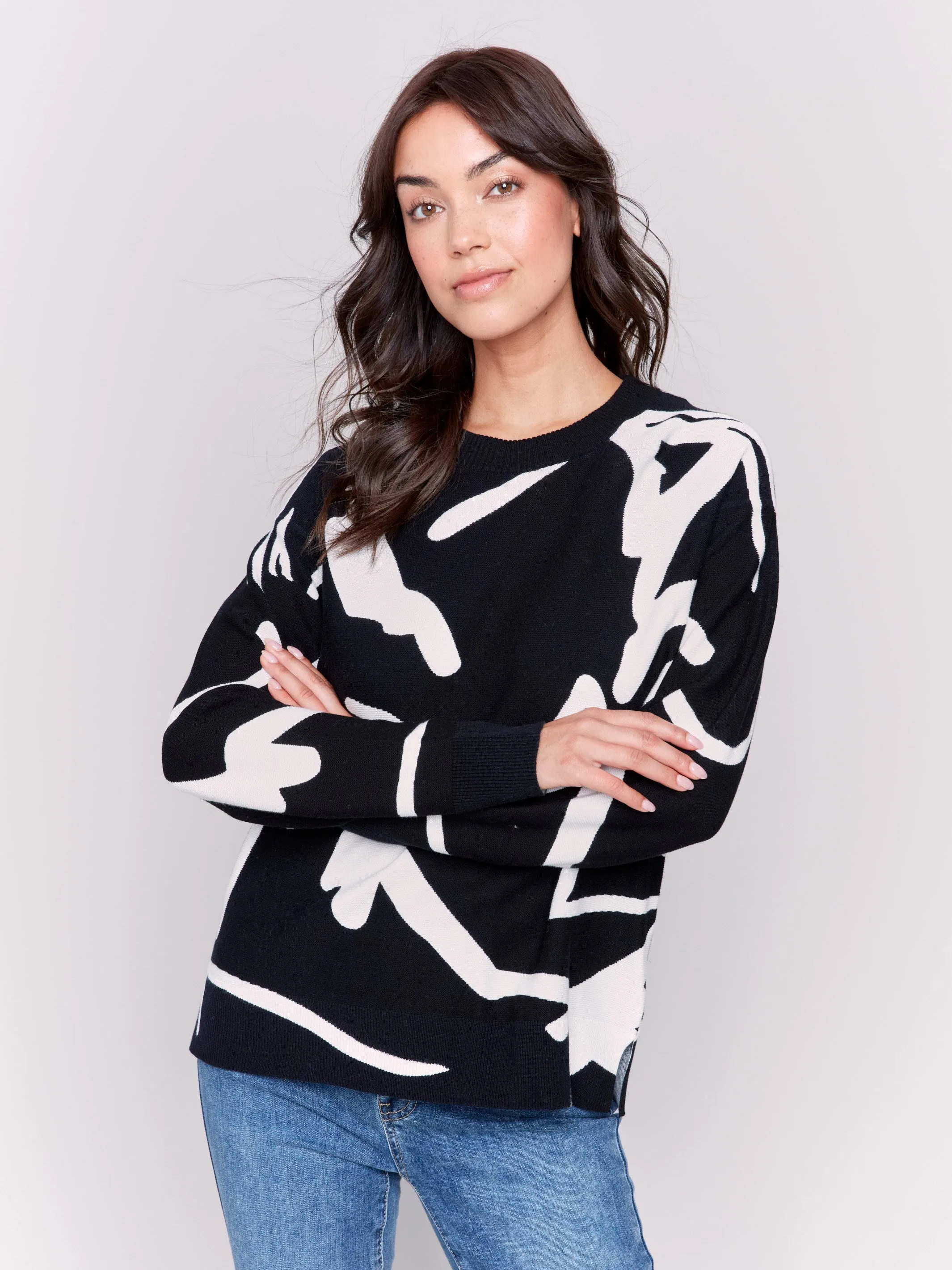 Jacquard Ottoman Cotton Sweater - Pepper