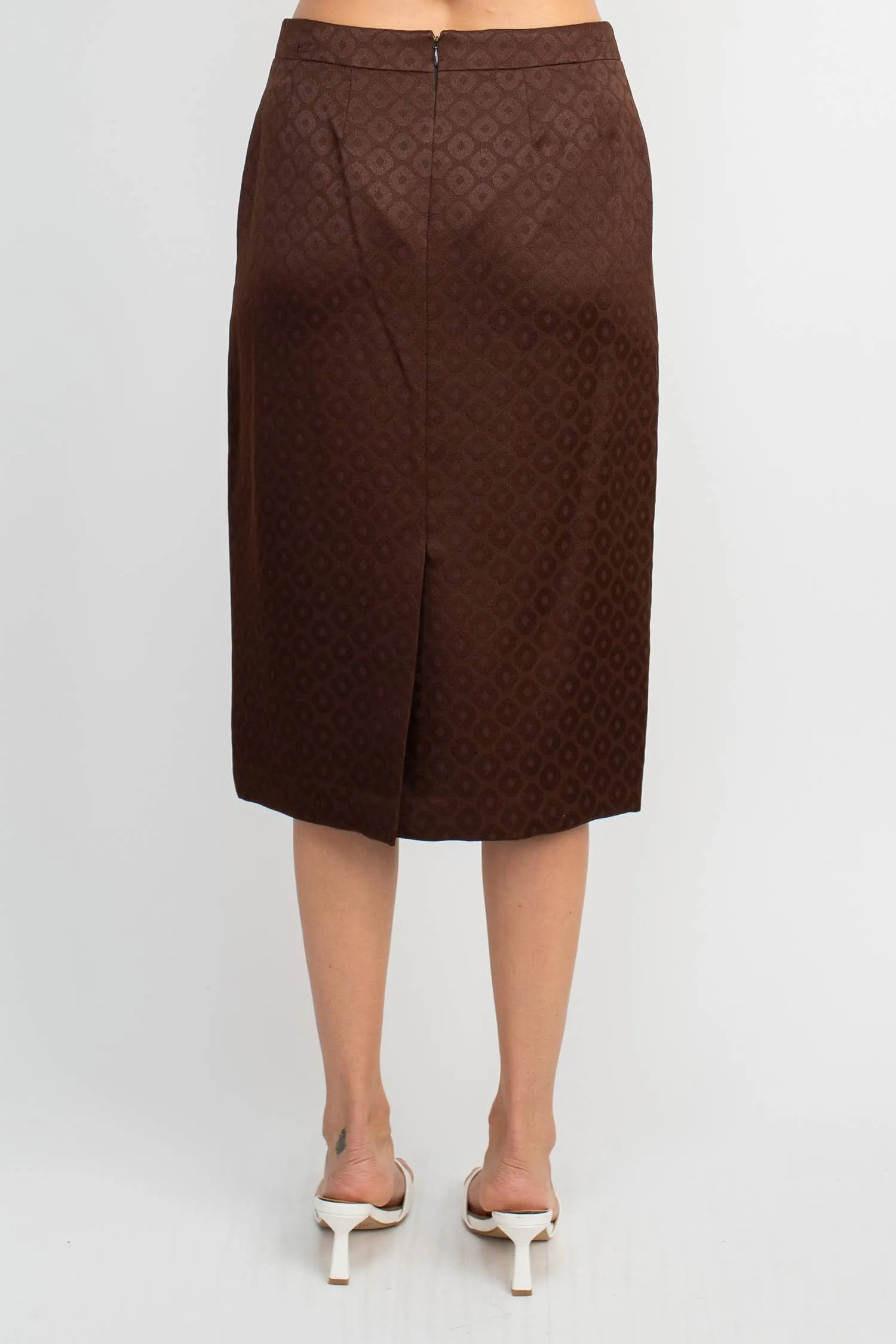 John Meyer Collection Crew Neck Long Sleeve Zipper Front Pencil Skirt Slit Back Jacquard Skirt Set