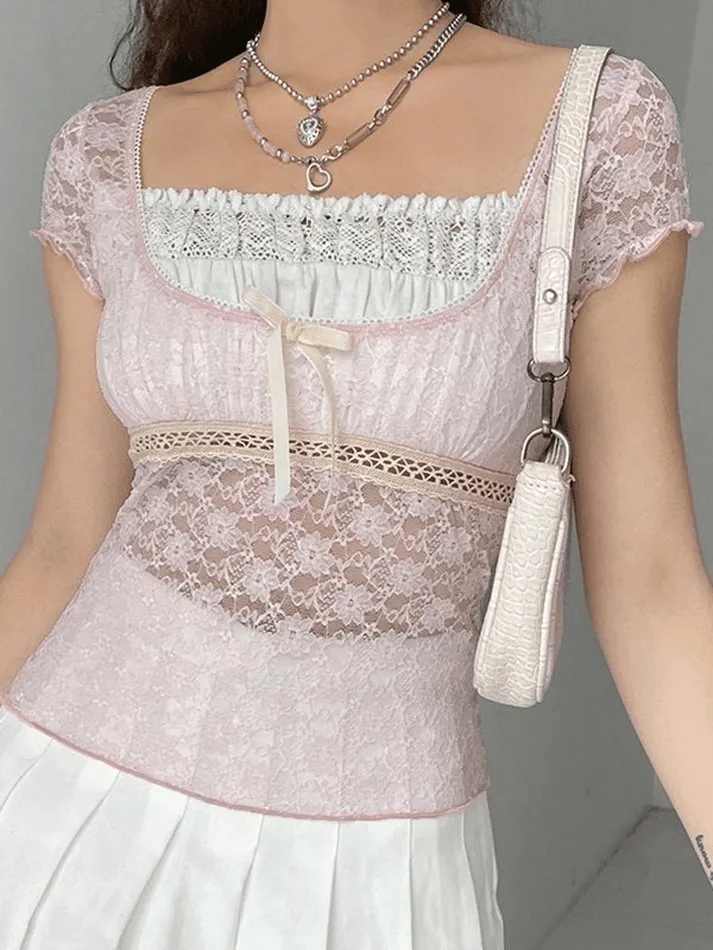 Lace Patchwork Crop Blouse