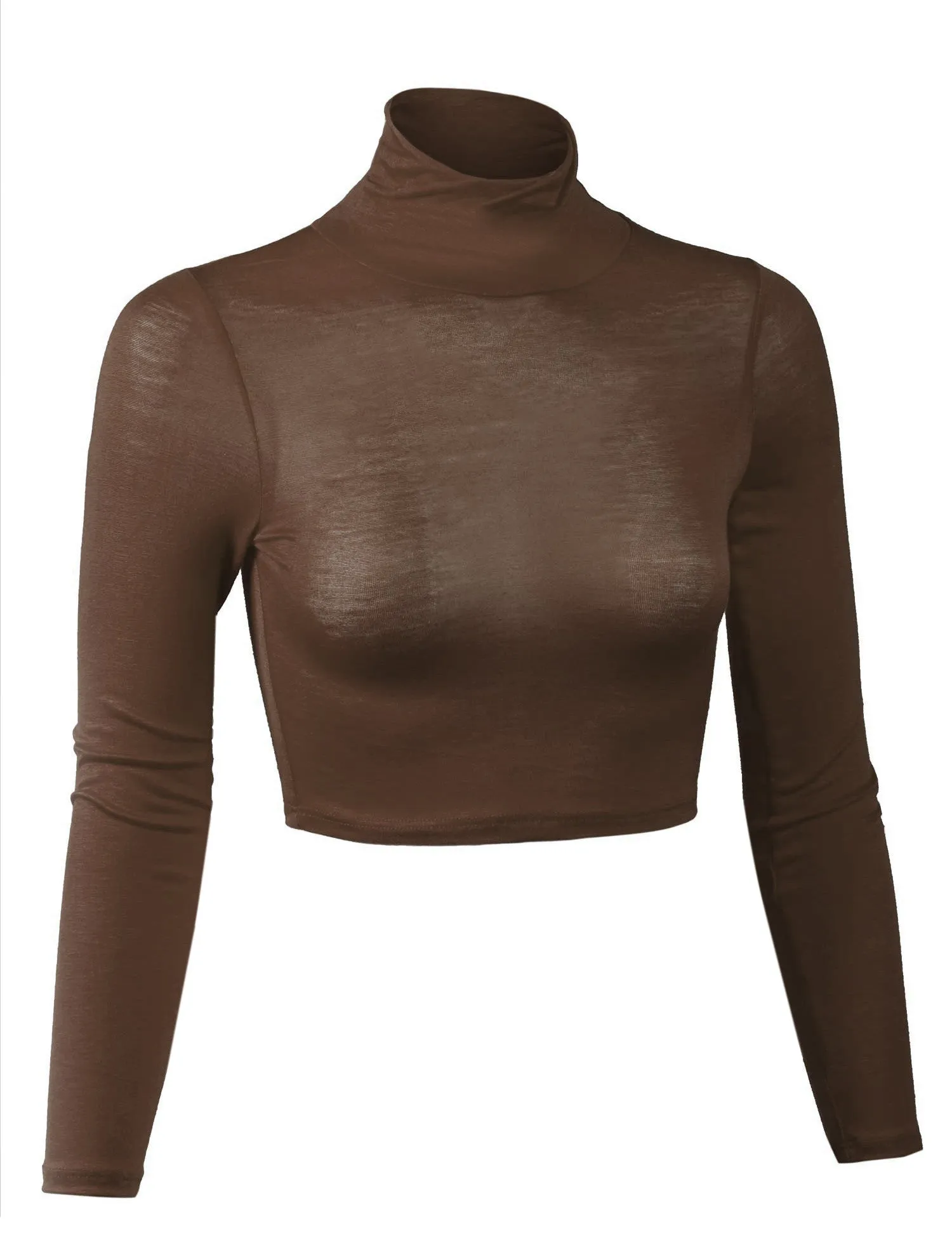 Lightweight Fitted Long Sleeve Turtleneck Crop Top with Stretch