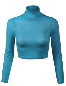 Lightweight Fitted Long Sleeve Turtleneck Crop Top with Stretch