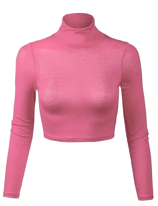 Lightweight Fitted Long Sleeve Turtleneck Crop Top with Stretch