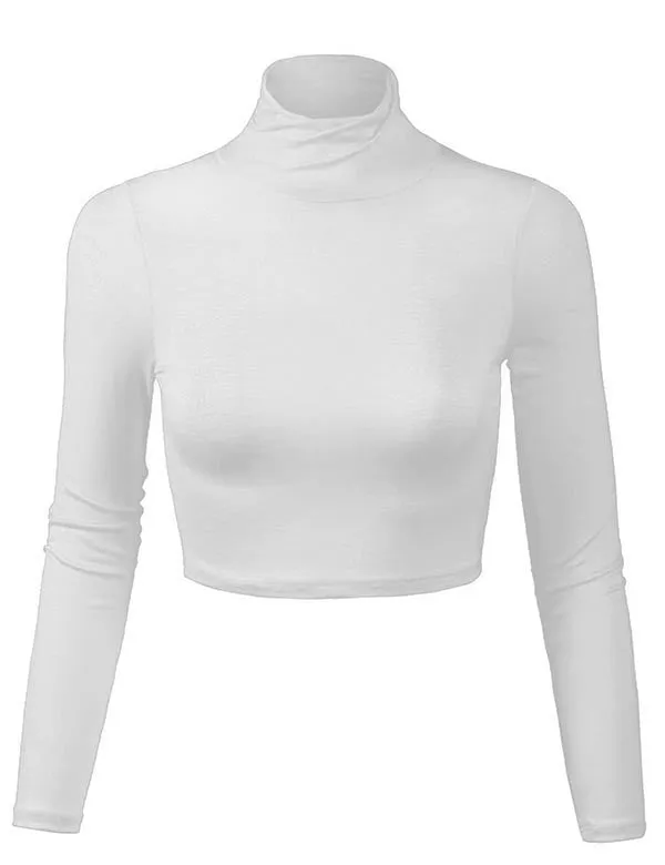 Lightweight Fitted Long Sleeve Turtleneck Crop Top with Stretch