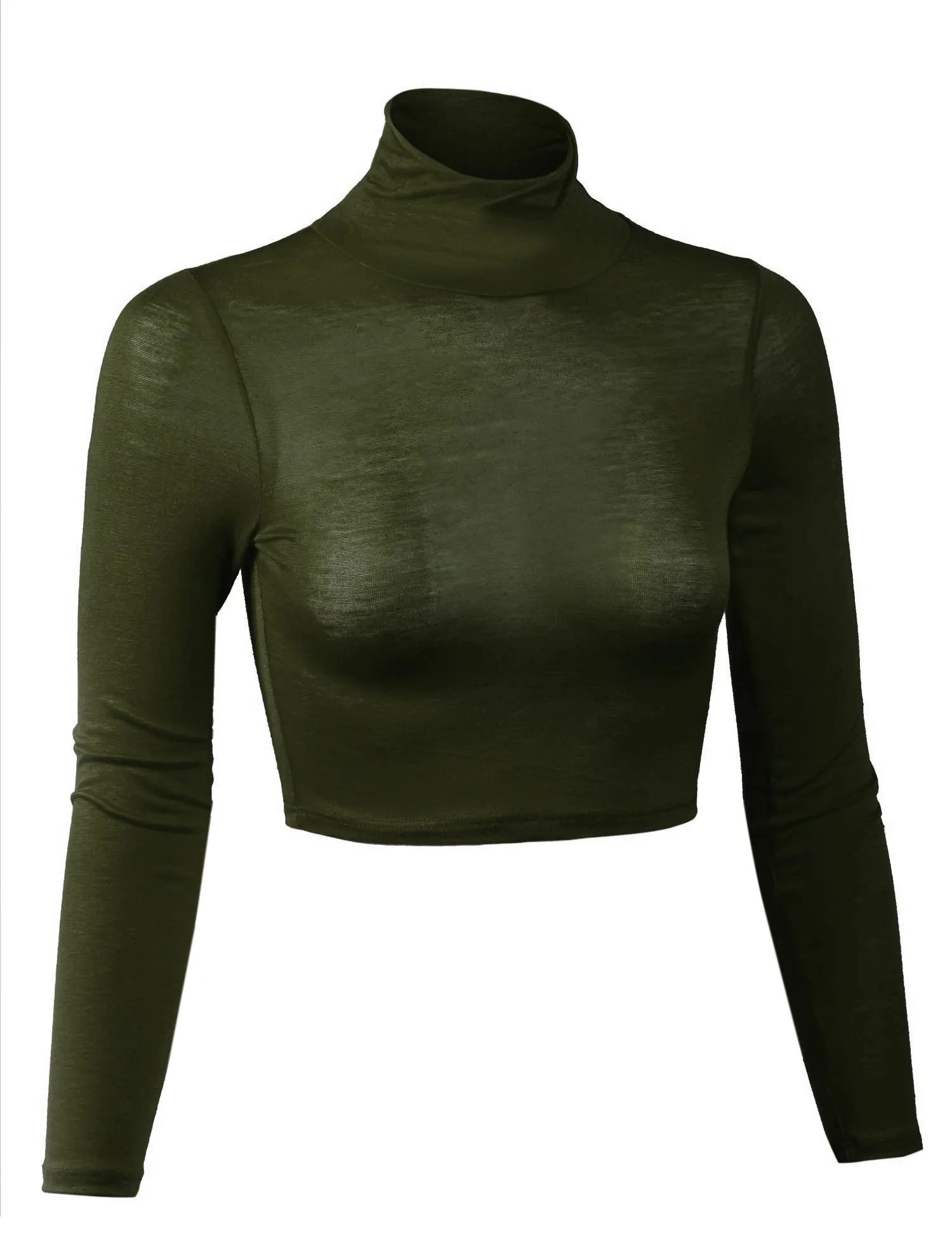 Lightweight Fitted Long Sleeve Turtleneck Crop Top with Stretch