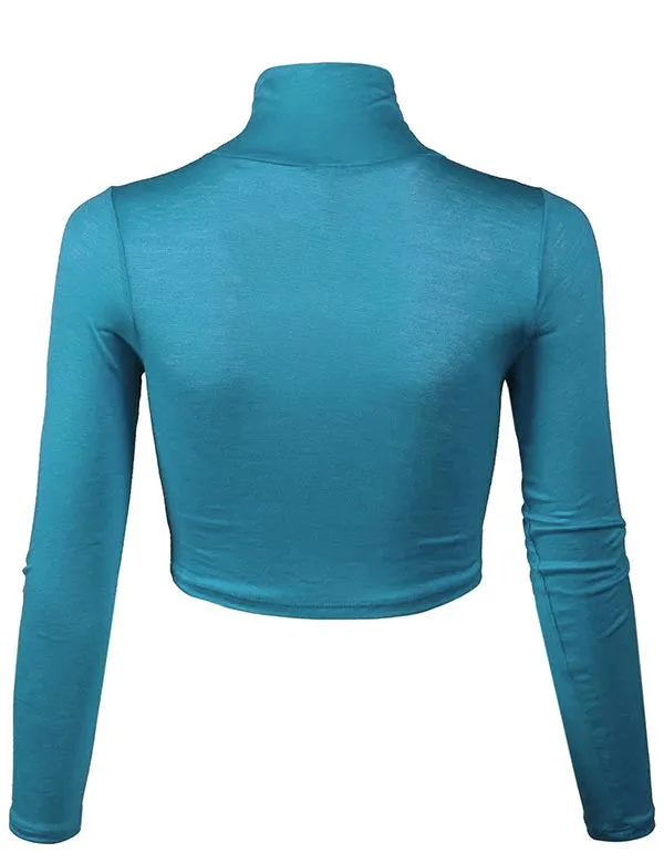 Lightweight Fitted Long Sleeve Turtleneck Crop Top with Stretch