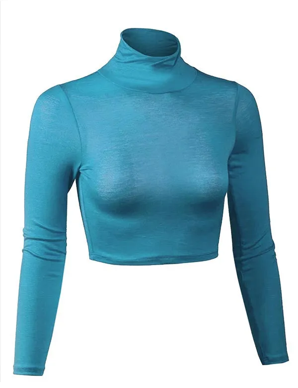 Lightweight Fitted Long Sleeve Turtleneck Crop Top with Stretch