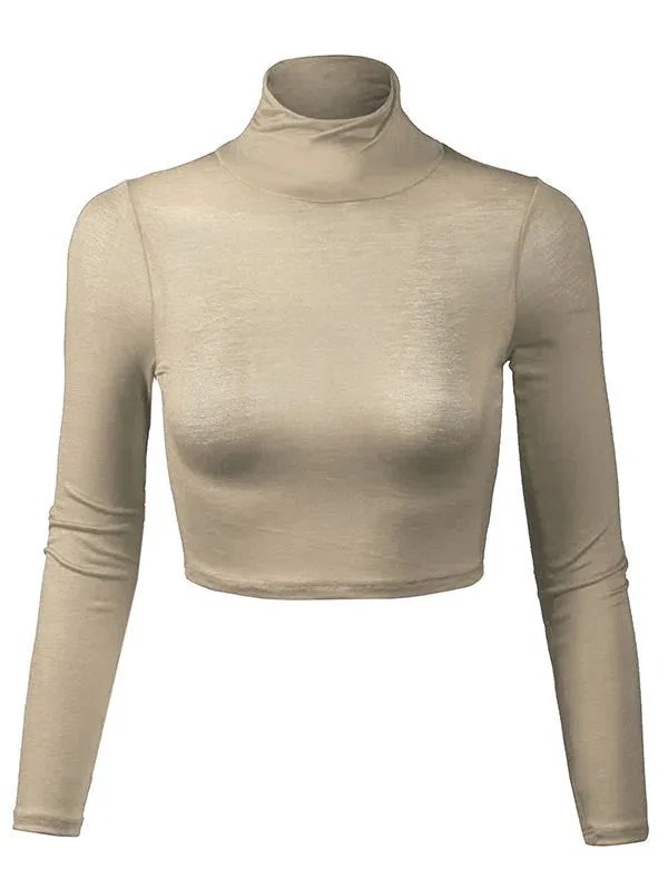 Lightweight Fitted Long Sleeve Turtleneck Crop Top with Stretch