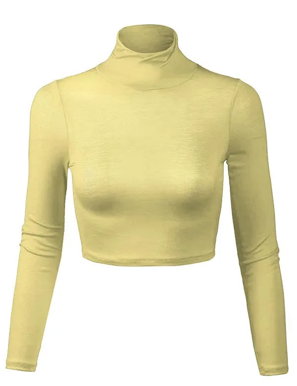 Lightweight Fitted Long Sleeve Turtleneck Crop Top with Stretch