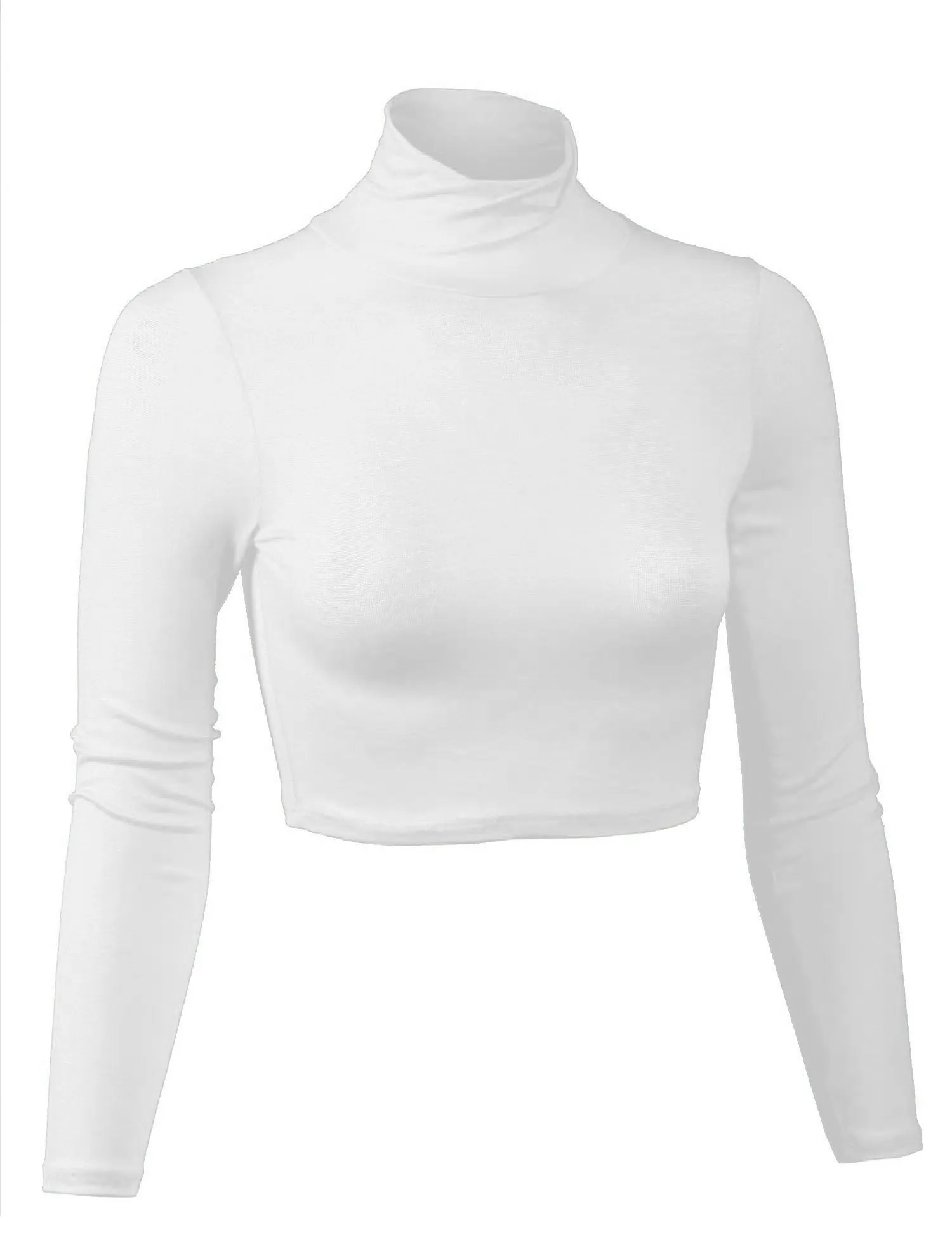 Lightweight Fitted Long Sleeve Turtleneck Crop Top with Stretch