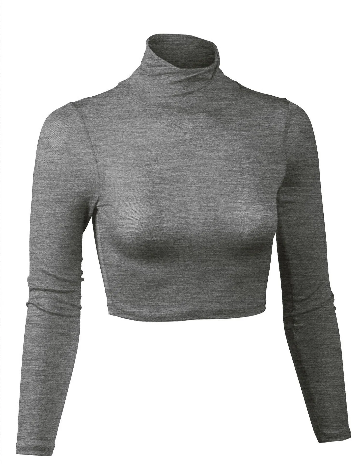 Lightweight Fitted Long Sleeve Turtleneck Crop Top with Stretch