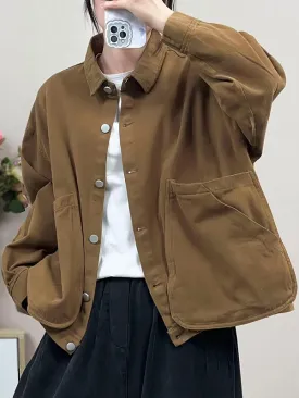 Long Sleeves Loose Buttoned Pockets Split-Joint Lapel Outerwear