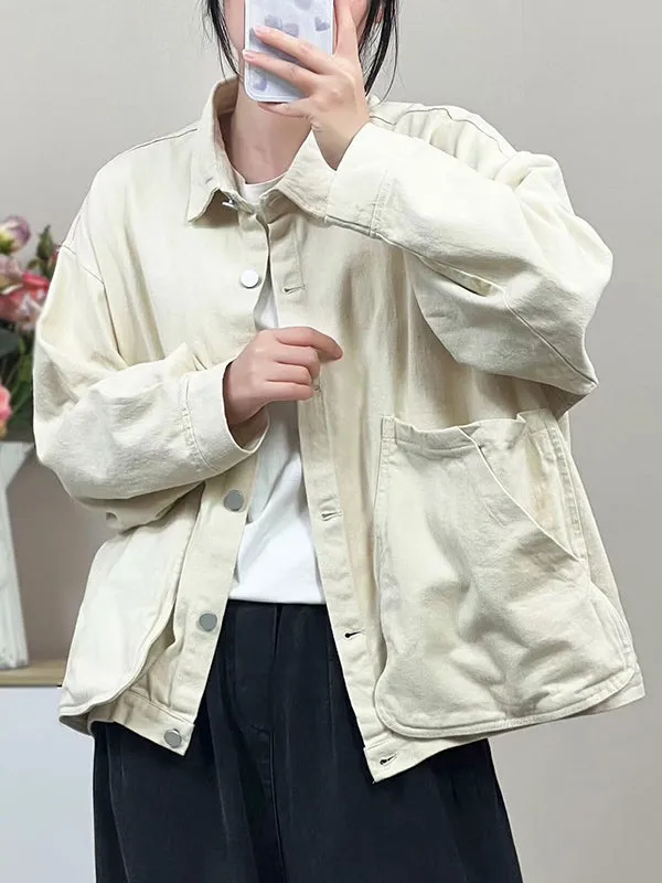 Long Sleeves Loose Buttoned Pockets Split-Joint Lapel Outerwear