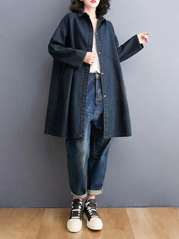 Long Sleeves Loose Split-Joint Lapel Outerwear