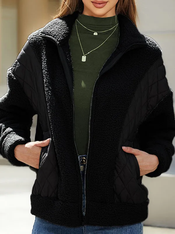 Long Sleeves Loose Split-Joint Velvet Lapel Outerwear