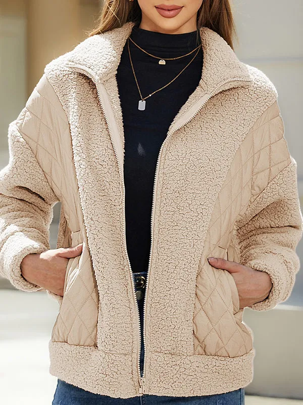 Long Sleeves Loose Split-Joint Velvet Lapel Outerwear