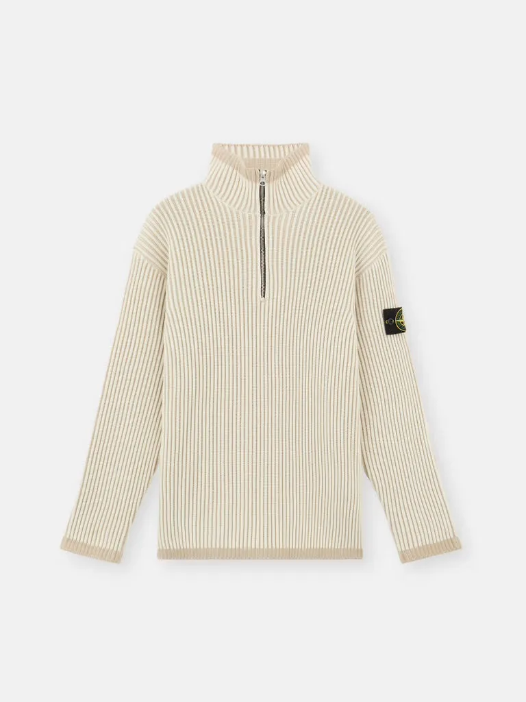 Loose Fit Half Zip Sweater - Natural White