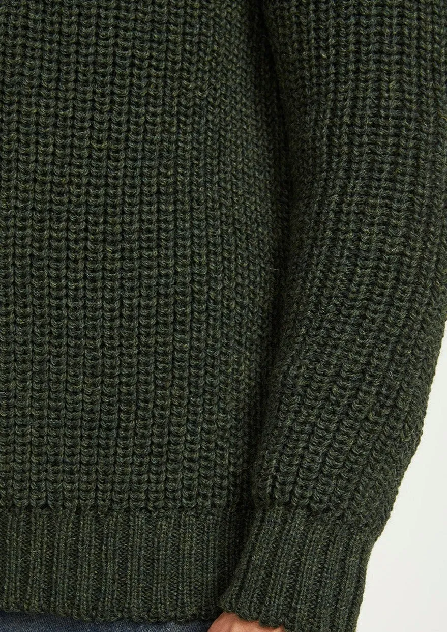 Men's Aran Fisherman Raglan Zip Sweater | Green