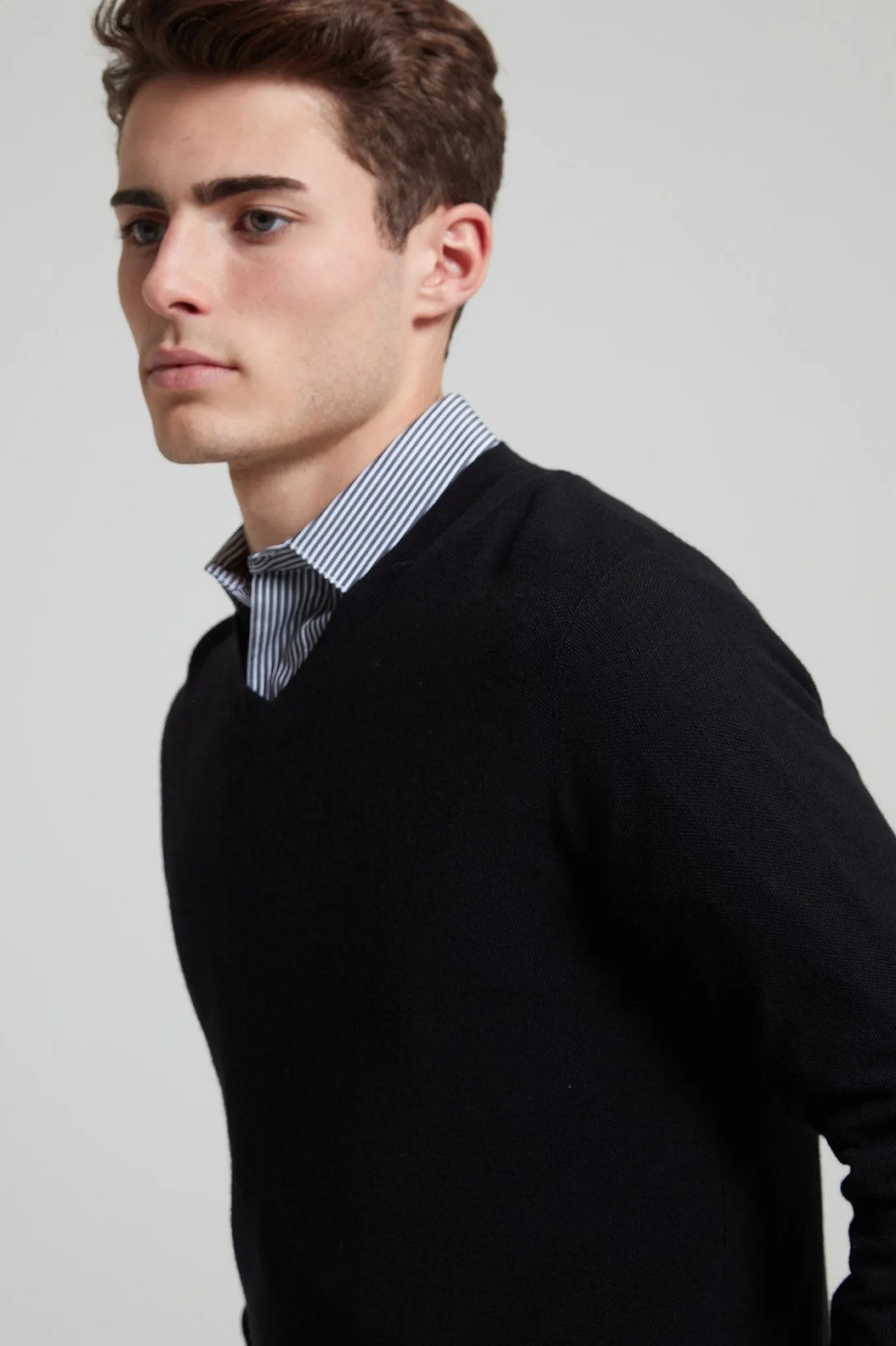 Merino Wool Moss Stitch V-Neck Sweater