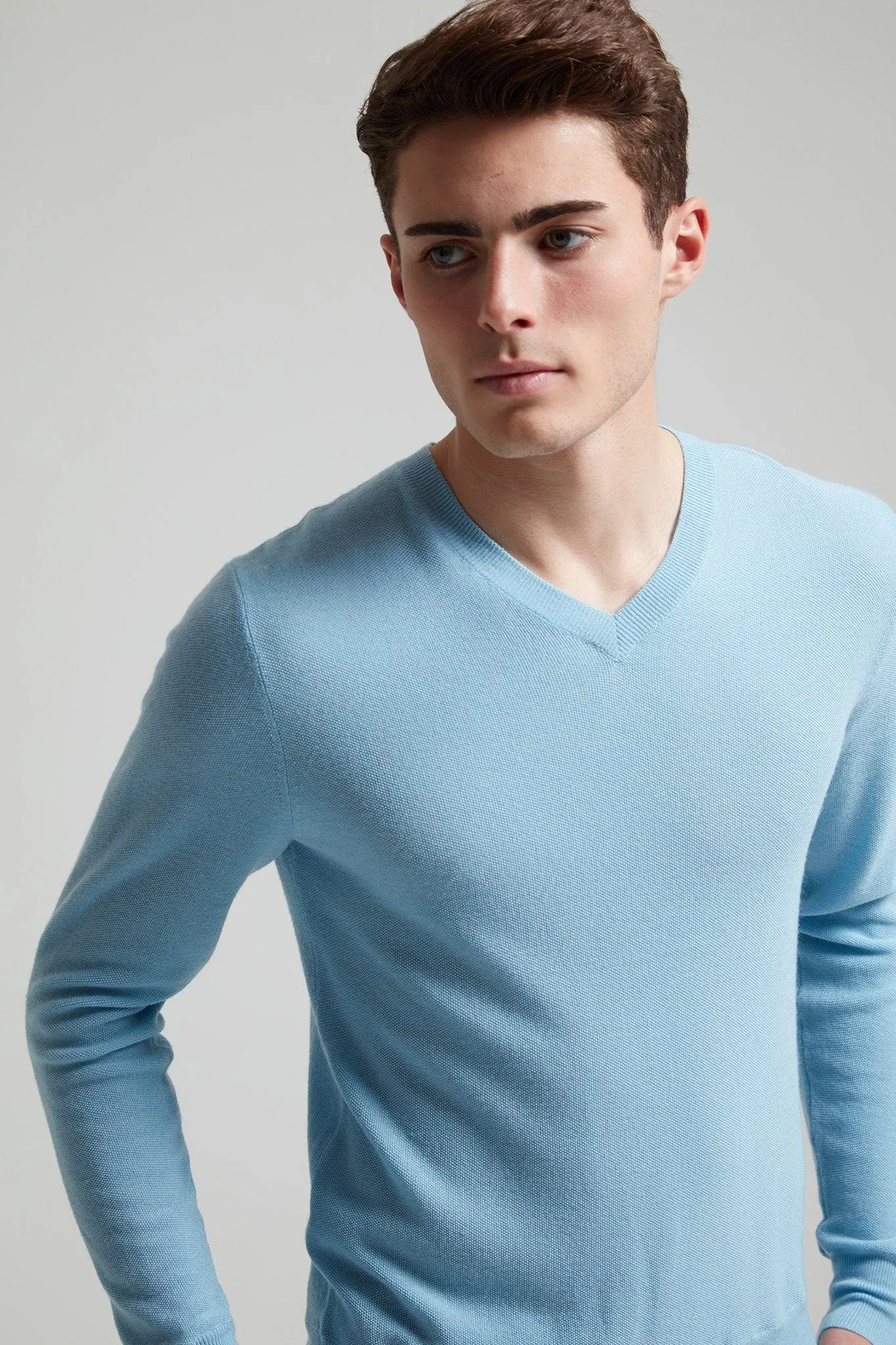 Merino Wool Moss Stitch V-Neck Sweater