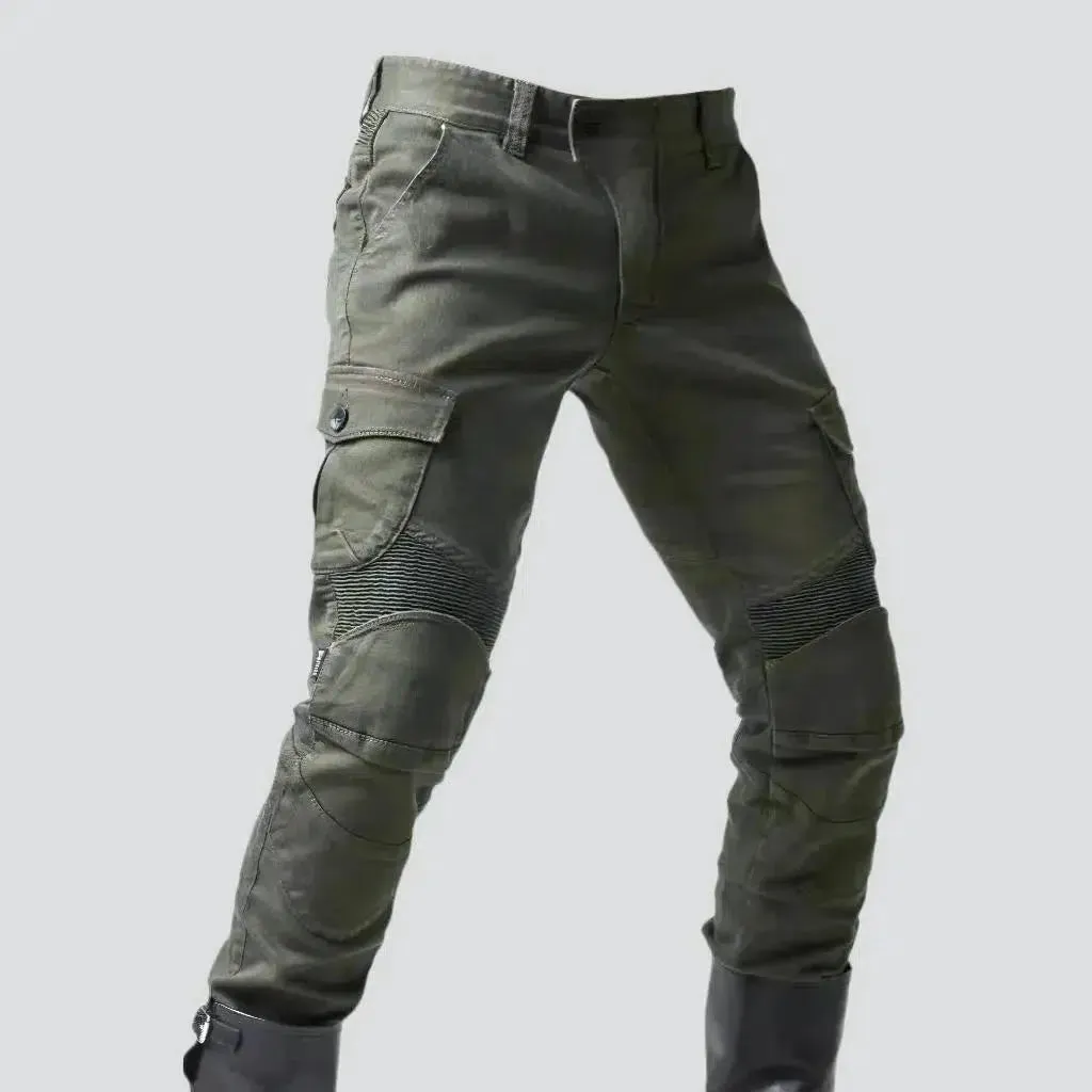 Mid-waist cargo men's biker jeans