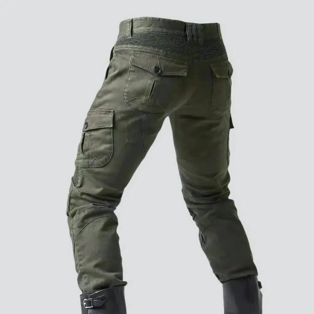 Mid-waist cargo men's biker jeans