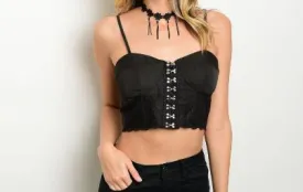 Misses Black Corset Crop Top