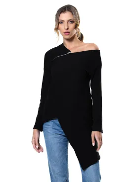 Open Shoulder Zipped Tunic In Black