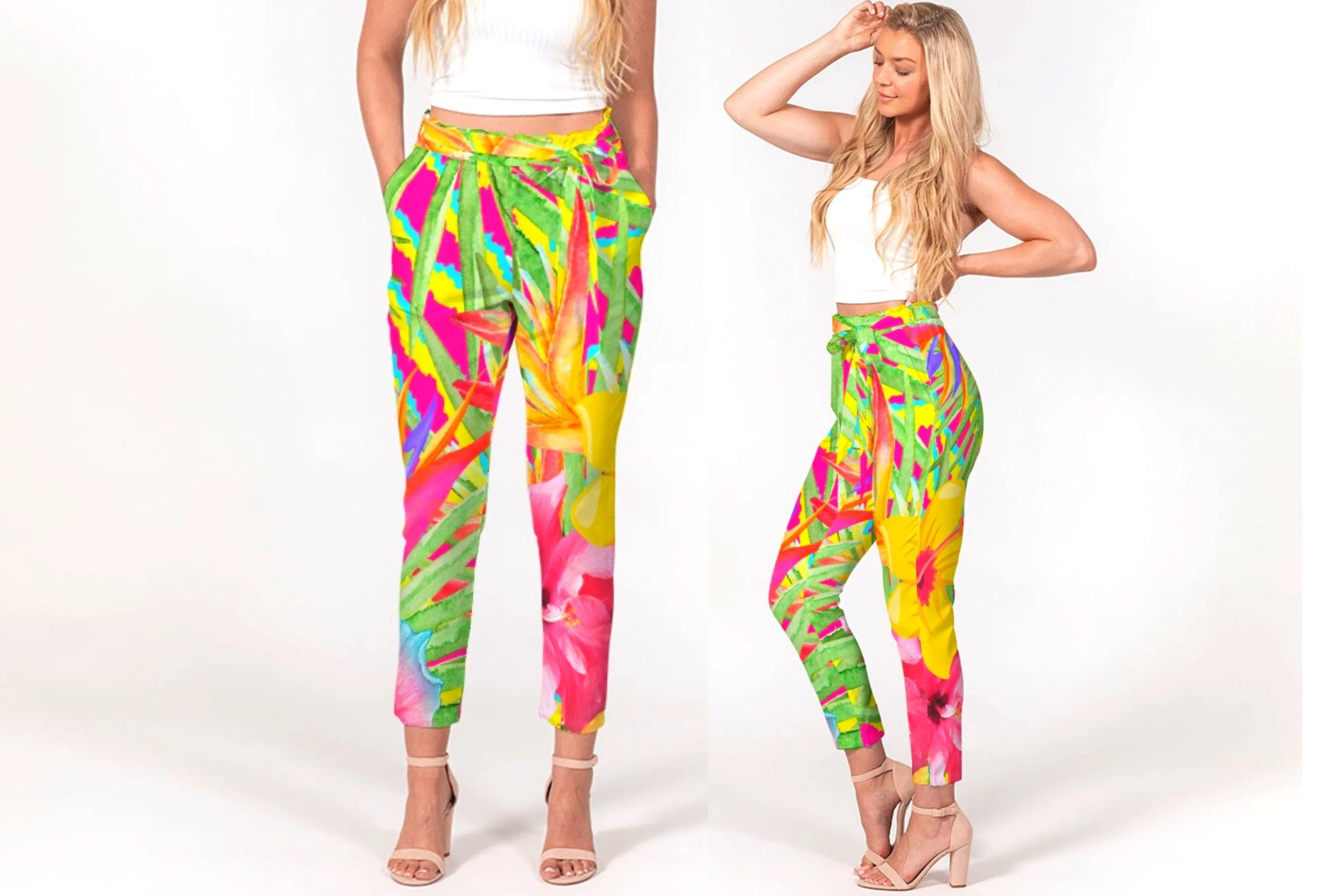 Paradise Island Floral Women's Belted Tapered Pants