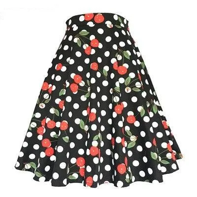 Polka Dot Printed Summer Women Skirt Colorful High Waist Pinup Big Swing Short Cotton Casual Clothing 40s 50s Retro Skater