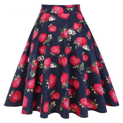 Polka Dot Printed Summer Women Skirt Colorful High Waist Pinup Big Swing Short Cotton Casual Clothing 40s 50s Retro Skater