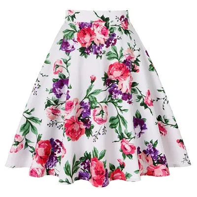 Polka Dot Printed Summer Women Skirt Colorful High Waist Pinup Big Swing Short Cotton Casual Clothing 40s 50s Retro Skater