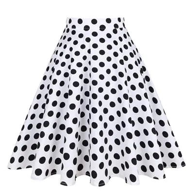 Polka Dot Printed Summer Women Skirt Colorful High Waist Pinup Big Swing Short Cotton Casual Clothing 40s 50s Retro Skater