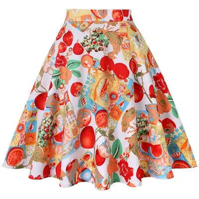 Polka Dot Printed Summer Women Skirt Colorful High Waist Pinup Big Swing Short Cotton Casual Clothing 40s 50s Retro Skater