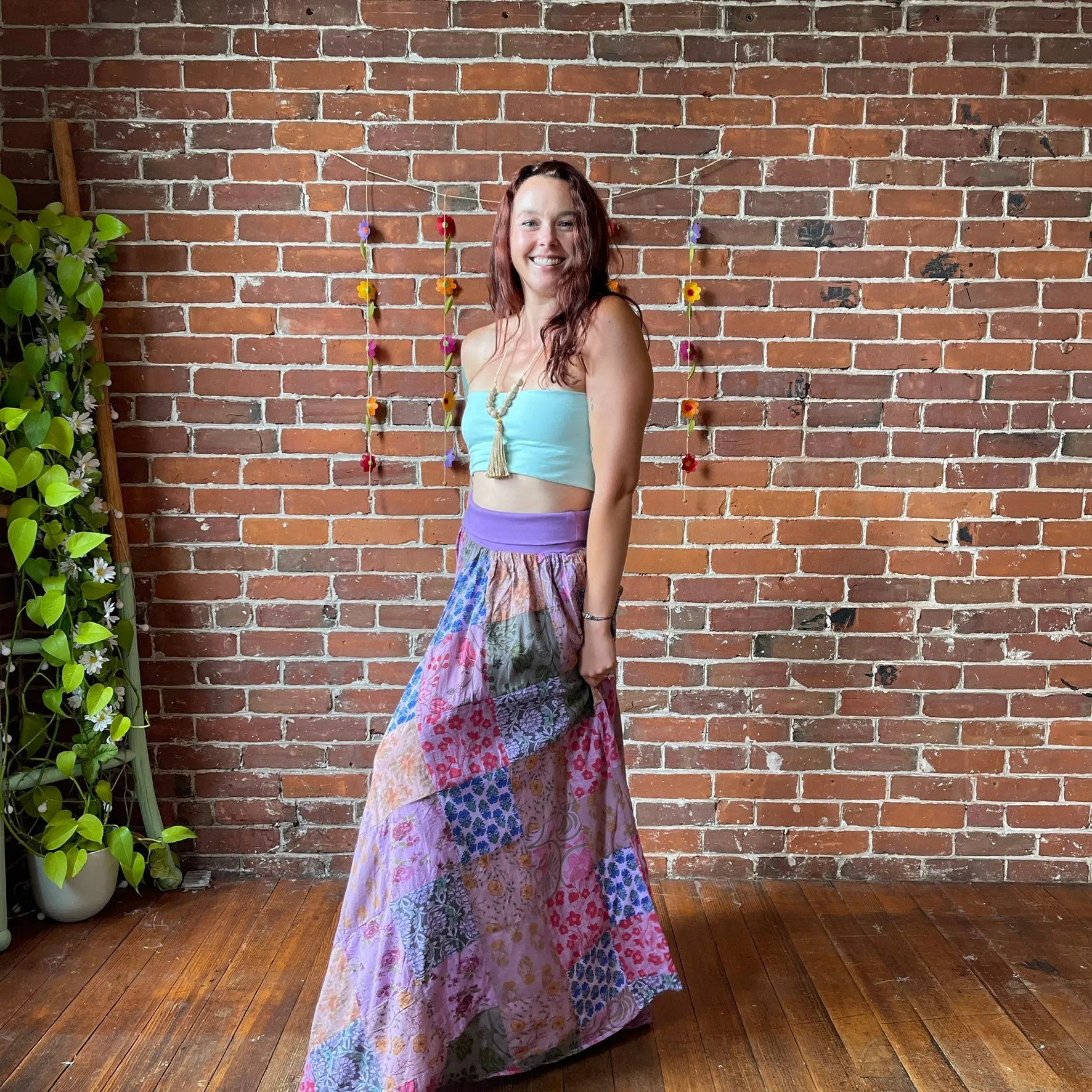 Purples- Yoga Waistband Patchwork Boho Festival Skirt / Dress