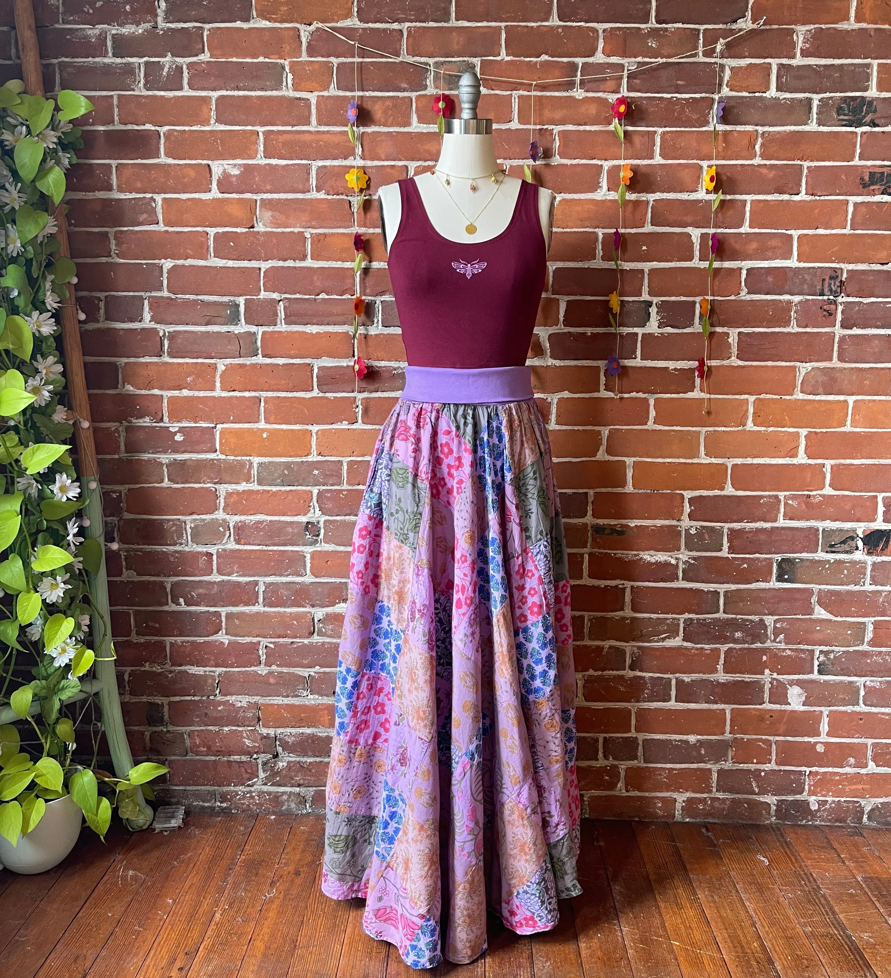 Purples- Yoga Waistband Patchwork Boho Festival Skirt / Dress