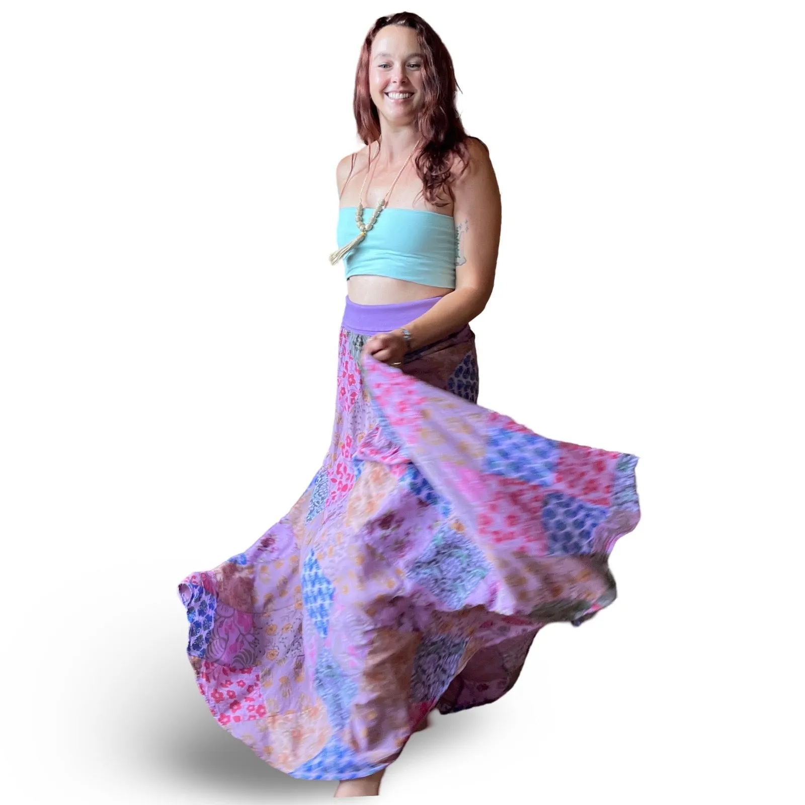 Purples- Yoga Waistband Patchwork Boho Festival Skirt / Dress