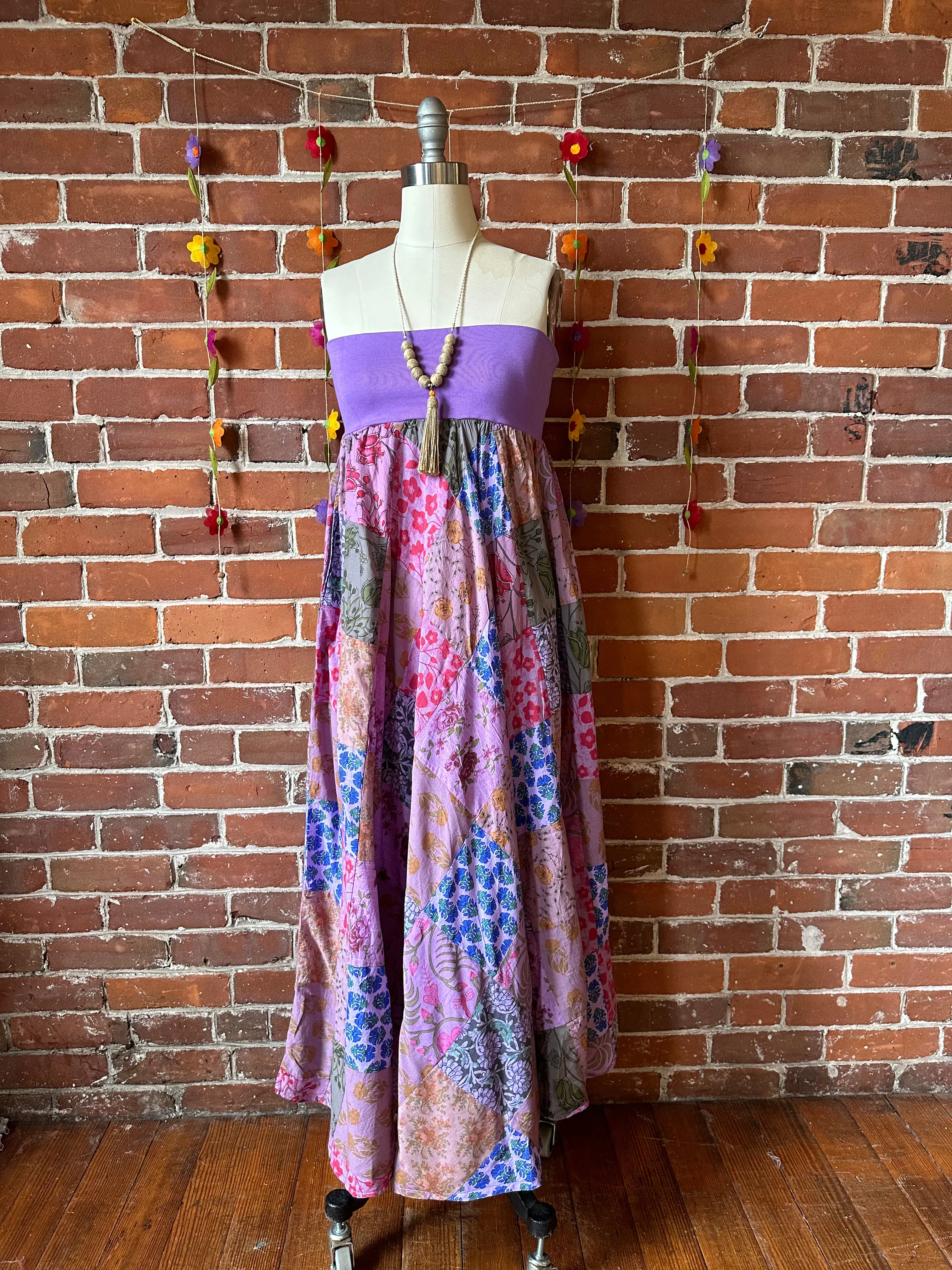 Purples- Yoga Waistband Patchwork Boho Festival Skirt / Dress