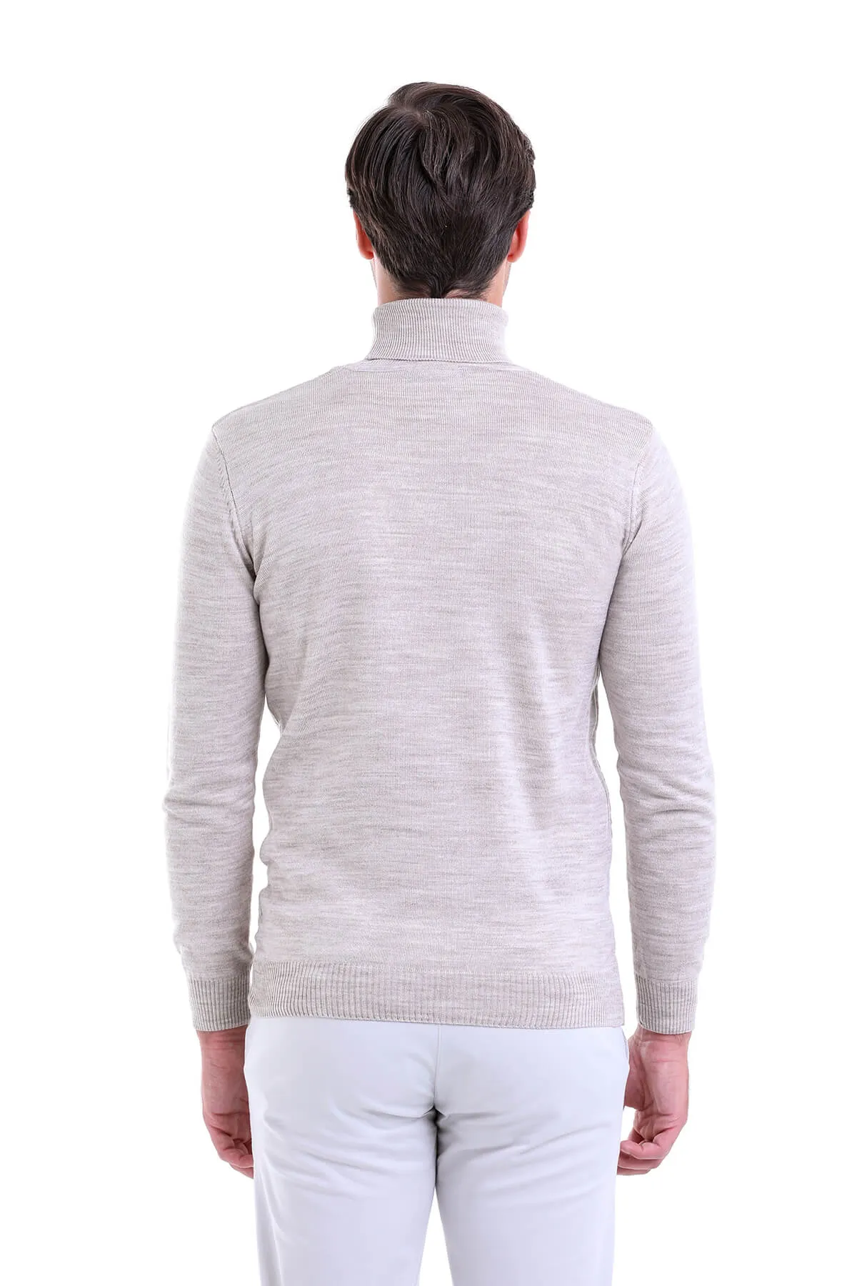 Regular Fit Beige Turtleneck Sweater