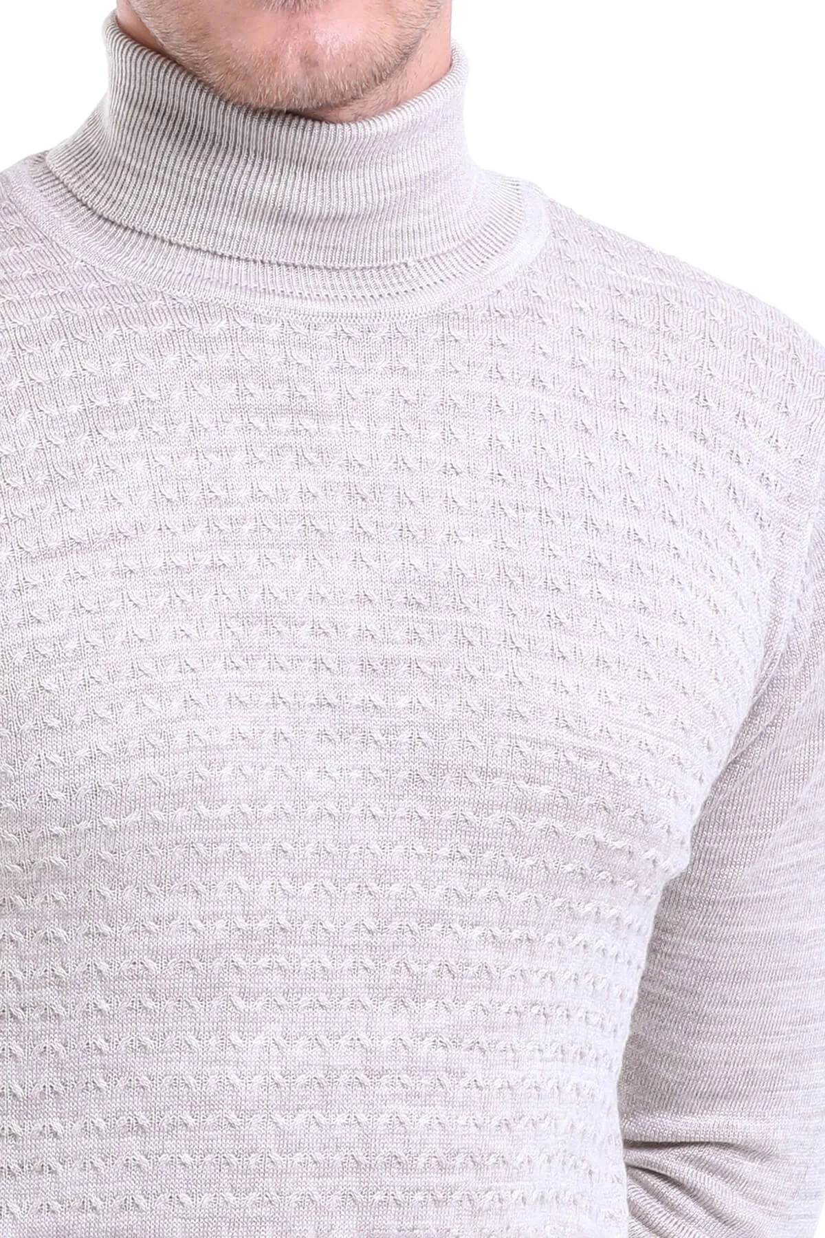 Regular Fit Beige Turtleneck Sweater