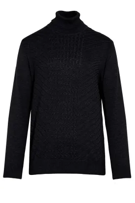 Regular Fit Black Cotton Blend Turtleneck Sweater