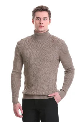 Regular Fit Grej Patterned Cotton Turtleneck Sweater