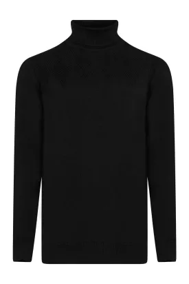 Regular Fit Patterned Cotton Blend Khaki Turtleneck Sweater, Black