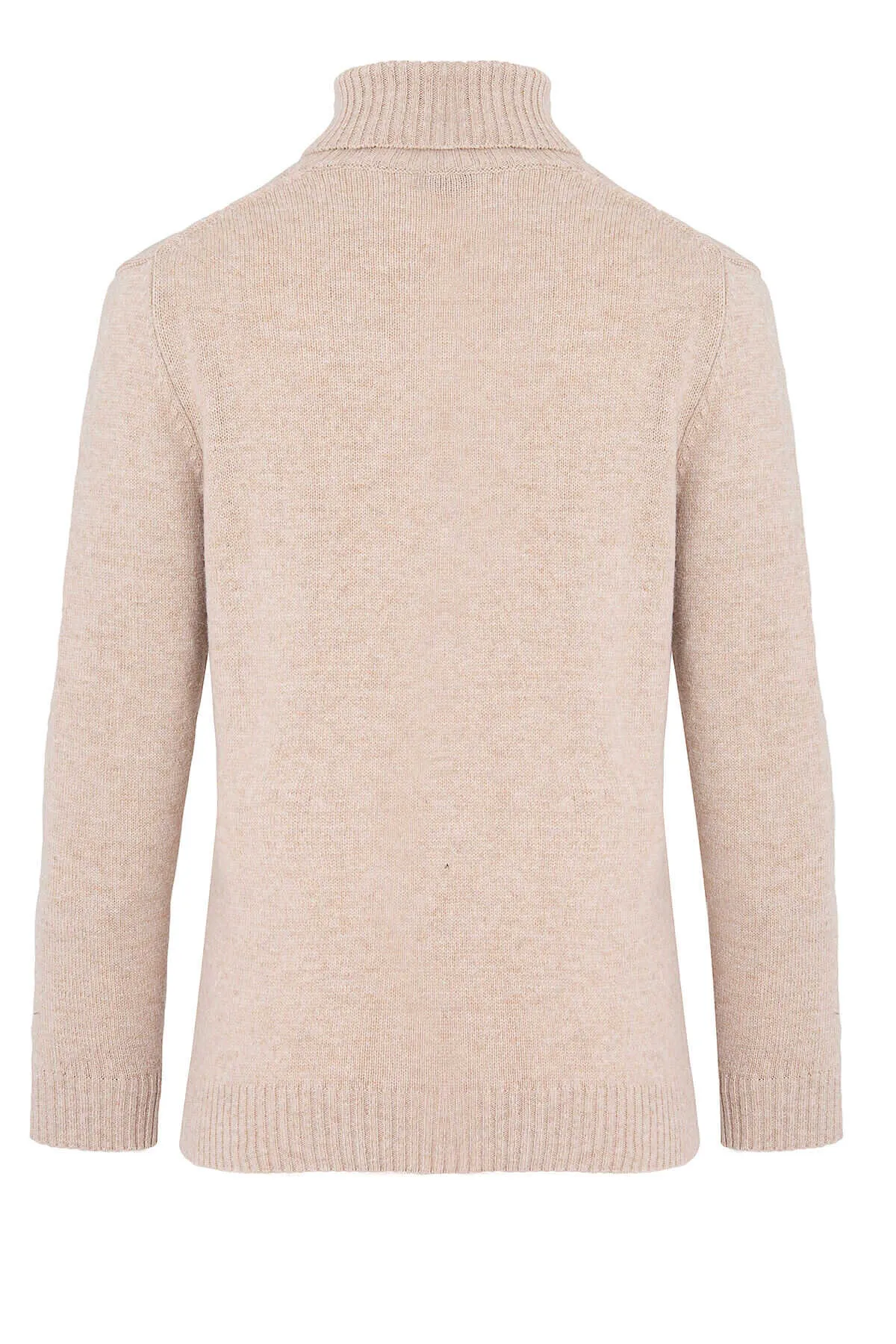 Regular Fit Wool Blend Light Beige Turtleneck Sweater