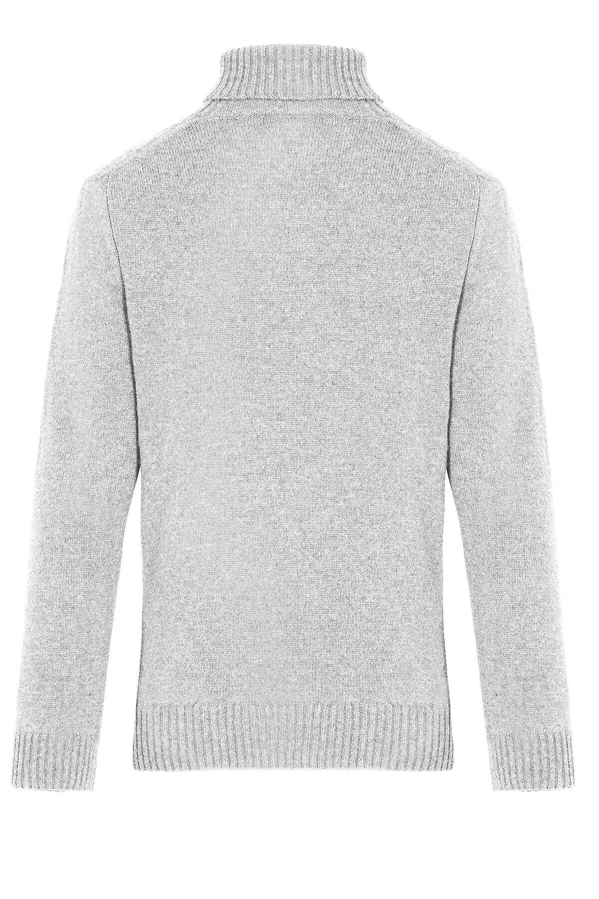 Regular Fit Wool Blend Light Gray Turtleneck Sweater