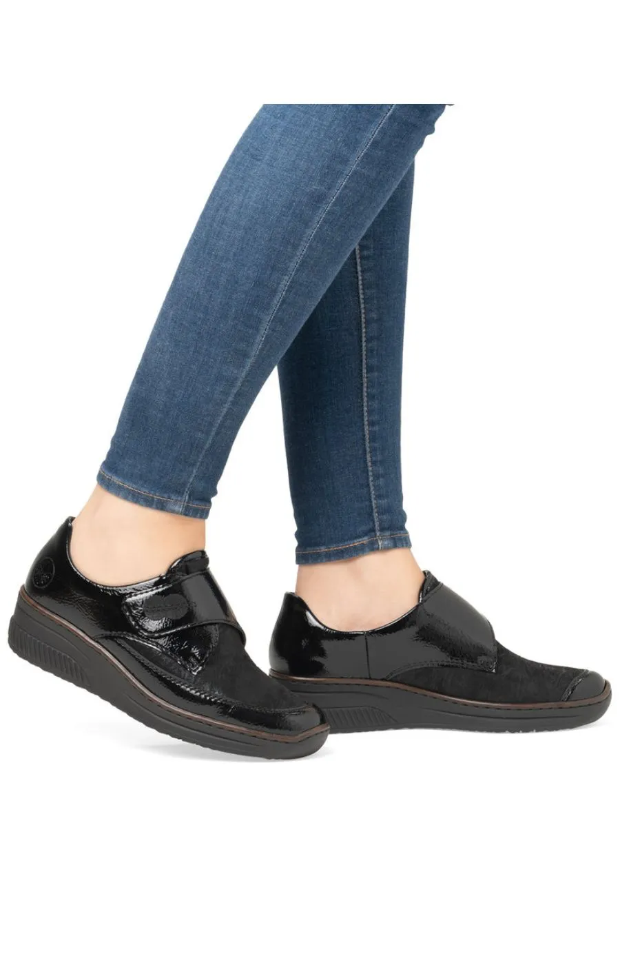 Rieker Velcro Strap Shoe Black