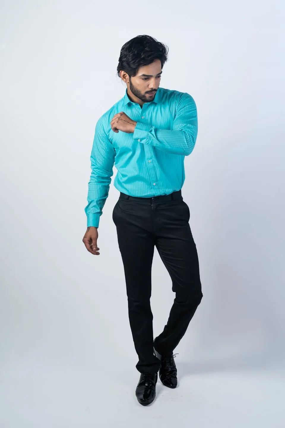 Sky Blue Color vertical Cotton stripe Shirt For Men