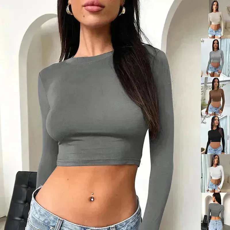 Slim Long Sleeve Crop Top Y2K Fashion Tank Top Women Clothing Casual Evening Top